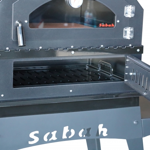 Sabah Tekerlekli Tuğlalı Kömürlü Bahçe Fırını Mangal ve Fırın Seti (Yeni Model - Ayaklı)