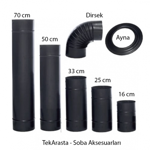 Şömine Sobalara Uygun 16 Cm (13 cm Ø ) Siyah Mat Emaye Standart Soba Borusu