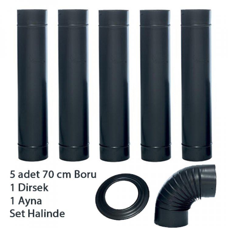 Şömine Sobalara Uygun (13 cm Ø ) Siyah Mat Emaye Soba Borusu 6 lı set